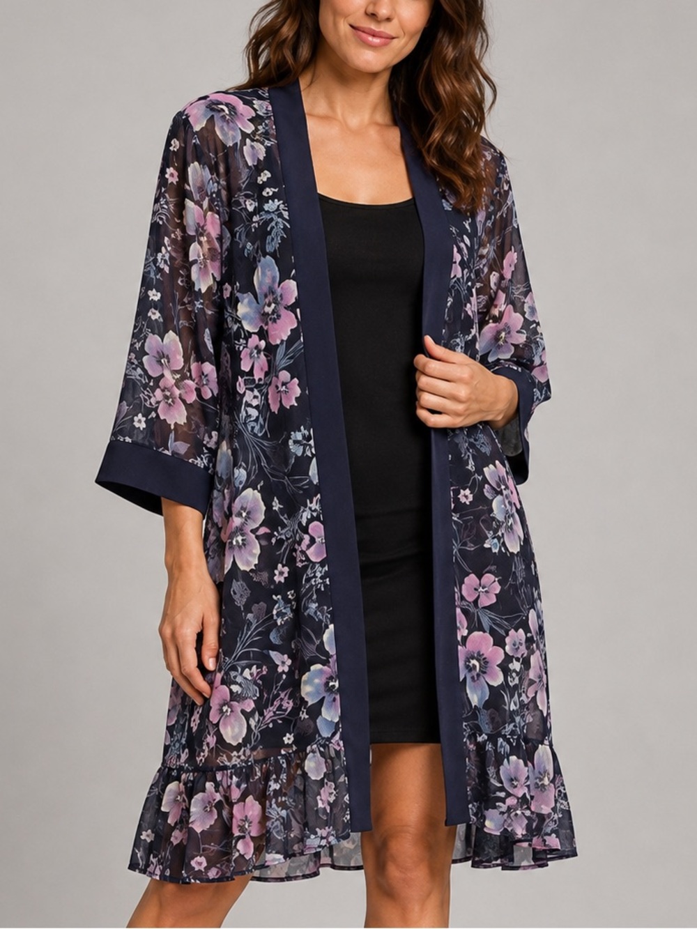 🆕🫐🌸R&M Richards 22W Navy Pink Floral Mesh Jacket Kimono Cardigan Duster PlusSize
